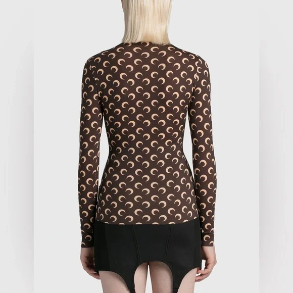 Marine Serre Brown and Cream Long Sleeve Top - Picture 2 of 11